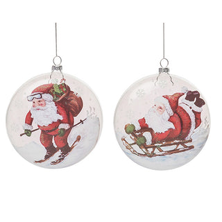 Glass Santa Ski Sled Ornaments, Set of 2