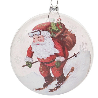 Glass Santa Ski Sled Ornaments, Set of 2