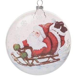 Glass Santa Ski Sled Ornaments, Set of 2