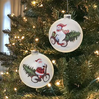 Glass Christmas Bike Riding Ornaments, Set of 2