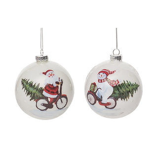 Glass Christmas Bike Riding Ornaments, Set of 2