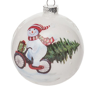 Glass Christmas Bike Riding Ornaments, Set of 2