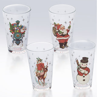 Glass Christmas 20oz Tumblers, Set of 4