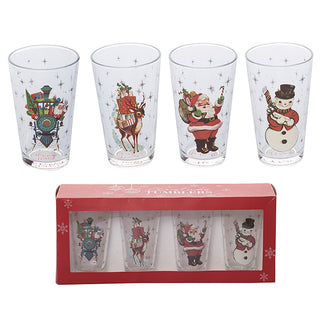 Glass Christmas 20oz Tumblers, Set of 4