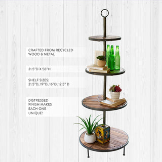 58 Inch Recycled Wood and Metal Four Tiered Display Stand