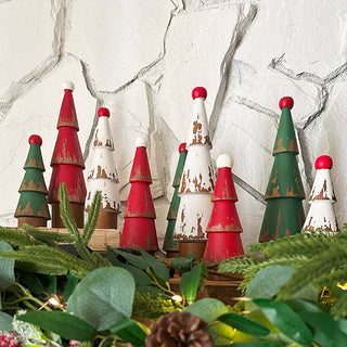 Wooden Painted Christmas Trees, Set of 9