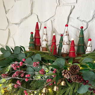 Wooden Painted Christmas Trees, Set of 9