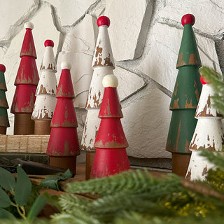 Wooden Painted Christmas Trees, Set of 9