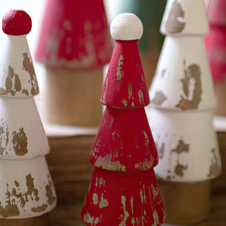 Wooden Painted Christmas Trees, Set of 9