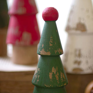 Wooden Painted Christmas Trees, Set of 9