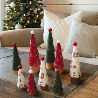 Wooden Painted Christmas Trees, Set of 9