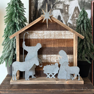 Rustic Wood and Metal Tabletop Nativity Scene