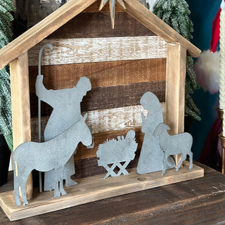 Rustic Wood and Metal Tabletop Nativity Scene