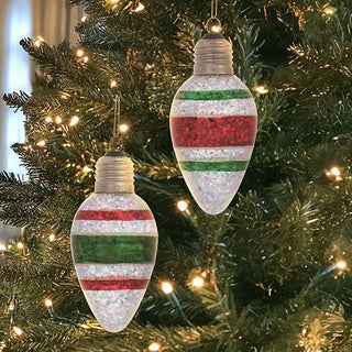 Glass Retro Christmas Bulb Ornaments, Set of 2