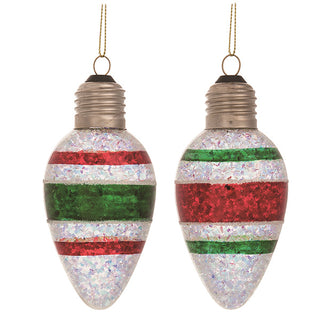 Glass Retro Christmas Bulb Ornaments, Set of 2