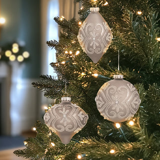 Glass Silver Pattern Ornaments, Set of 3