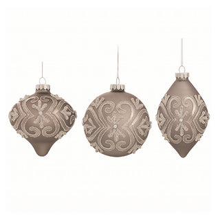 Glass Silver Pattern Ornaments, Set of 3