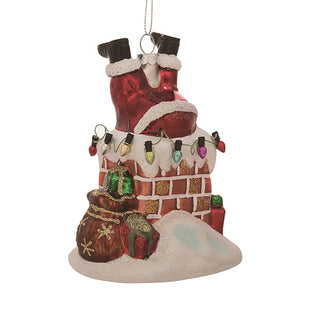 Glass Santa Stuck In Chimney Ornament