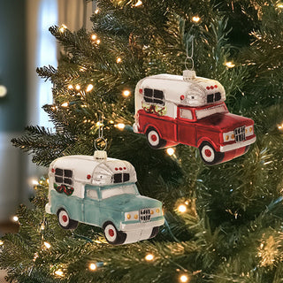 Glass Camper Christmas Ornaments, Set of 2