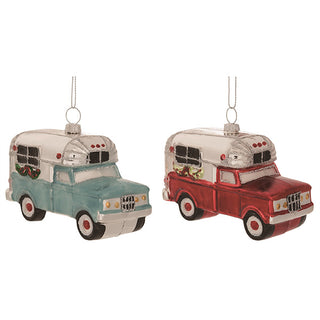 Glass Camper Christmas Ornaments, Set of 2