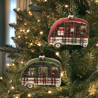 Glass Plaid Camper Ornament, Set of 2