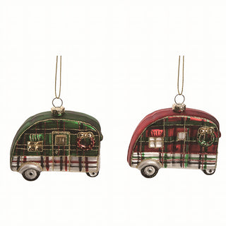 Glass Plaid Camper Ornament, Set of 2