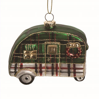 Glass Plaid Camper Ornament, Set of 2