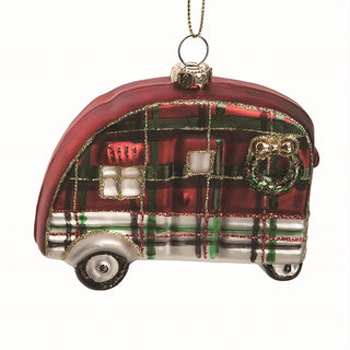 Glass Plaid Camper Ornament, Set of 2