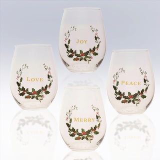 Holly Stemless Wine Glasses, Set of 4