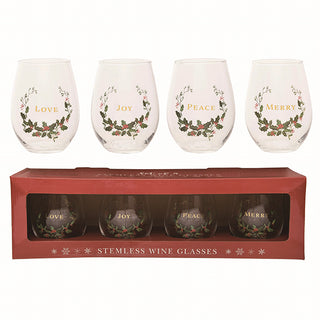 Holly Stemless Wine Glasses, Set of 4