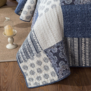 Bohemian Denim Blue Elegance Patchwork Cotton Bedspread Set