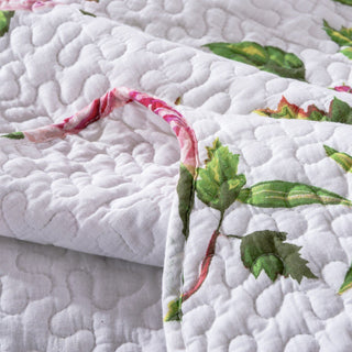 Romantic Roses Lovely Spring Pink Floral Quilted Scalloped Bedspread Set