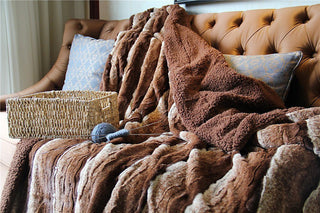 Golden Brown Faux Fur Sherpa Throw Blanket