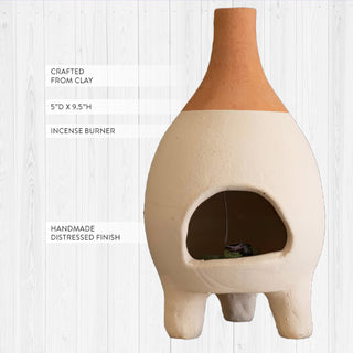 Handmade Ivory-Dipped Clay Chiminea Incense Burner