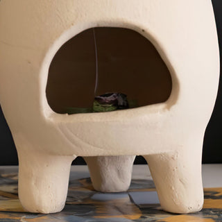 Handmade Ivory-Dipped Clay Chiminea Incense Burner