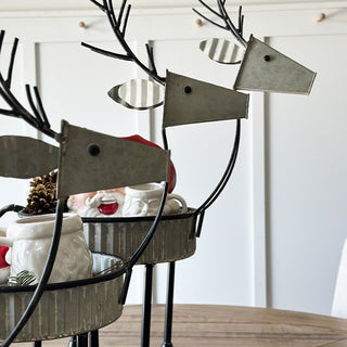 Galvanized Metal Reindeer Trays, Set of 3