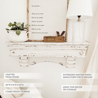 Distressed White Wooden Mantel Shelf