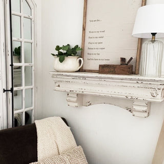 Distressed White Wooden Mantel Shelf