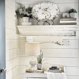 Distressed White Wooden Mantel Shelf