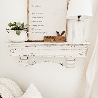 Distressed White Wooden Mantel Shelf