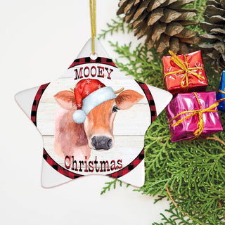 Mooey Christmas Cattle Star Cow Ornament