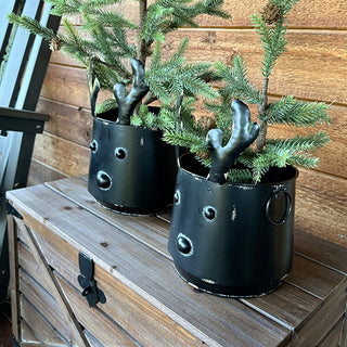 Distressed Metal Deer Planters with Antlers, Set of 2