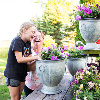 Rustic Metal Outdoor Planter Urns, Set of Three