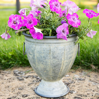 Rustic Metal Outdoor Planter Urns, Set of Three