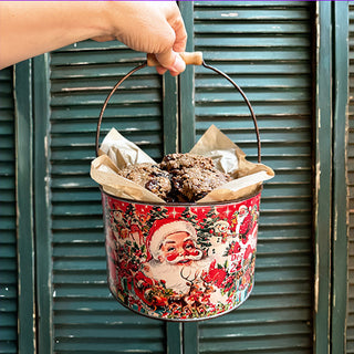 Vintage Inspired Santa Patterned Buckets, Set of 2