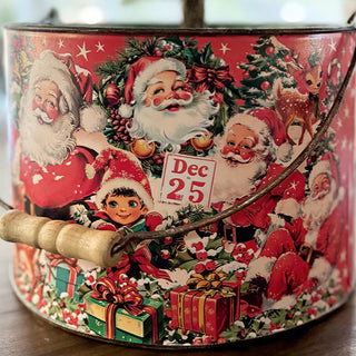 Vintage Inspired Santa Patterned Buckets, Set of 2