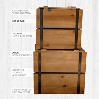 Rustic Wood Crates with Lids, Set of Two