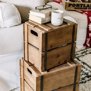 Rustic Wood Crates with Lids, Set of Two