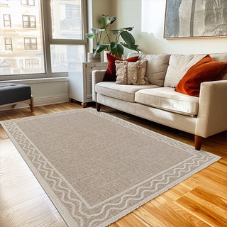 Grey/Beige Border Detail Rug, Pick Your Size