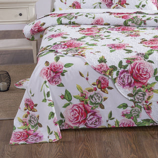 Romantic Roses Lovely Spring Pink Floral Garden Fitted & Flat Bed Sheet Set w/ Pillow Cases